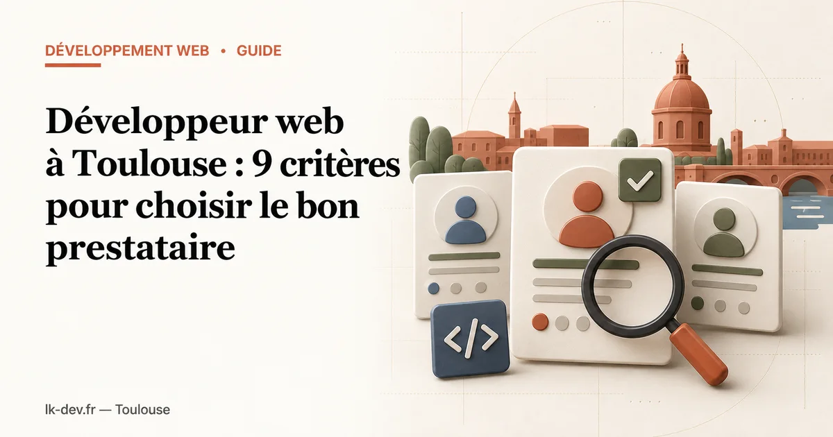 Couverture de l'article présentant neuf critères pour choisir un développeur web à Toulouse