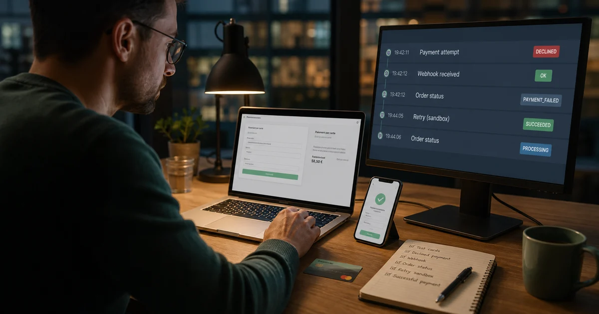 Un développeur analyse un paiement refusé, son webhook et le statut de la commande
