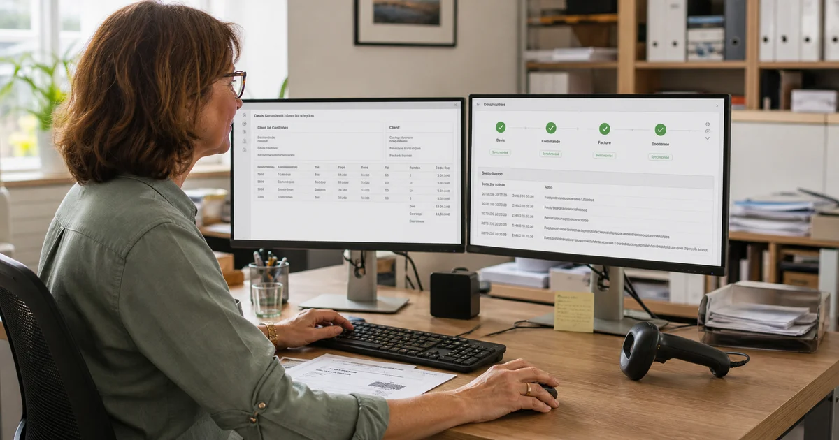 Une gestionnaire contrôle la synchronisation d'un devis, d'une commande et d'une facture