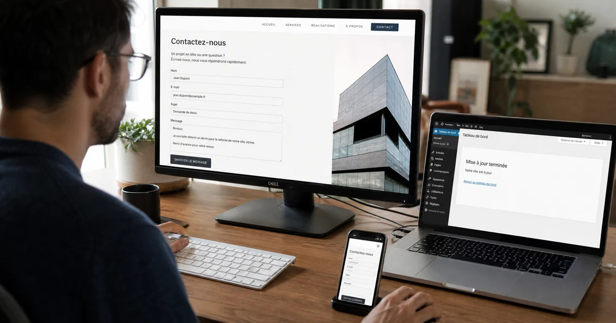 Un développeur contrôle un formulaire et l'affichage mobile après une mise à jour WordPress